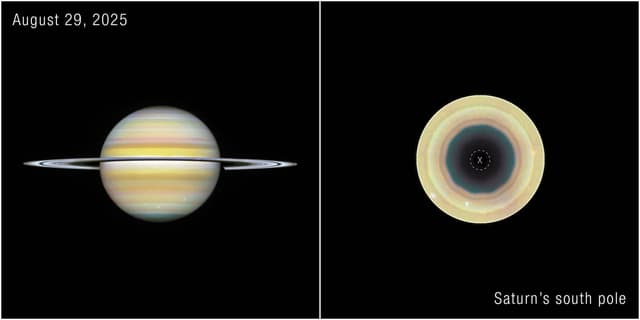Hubble observa un nuevo decágono en el polo sur de Saturno